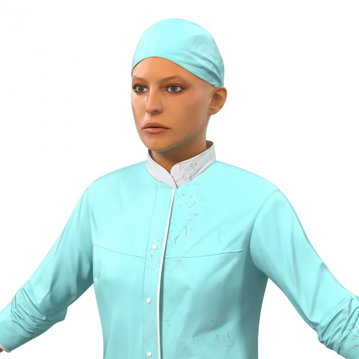 3D Female Surgeon Mediterranean with Blood Rigged