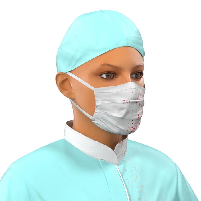 3D Female Surgeon Mediterranean with Blood Rigged