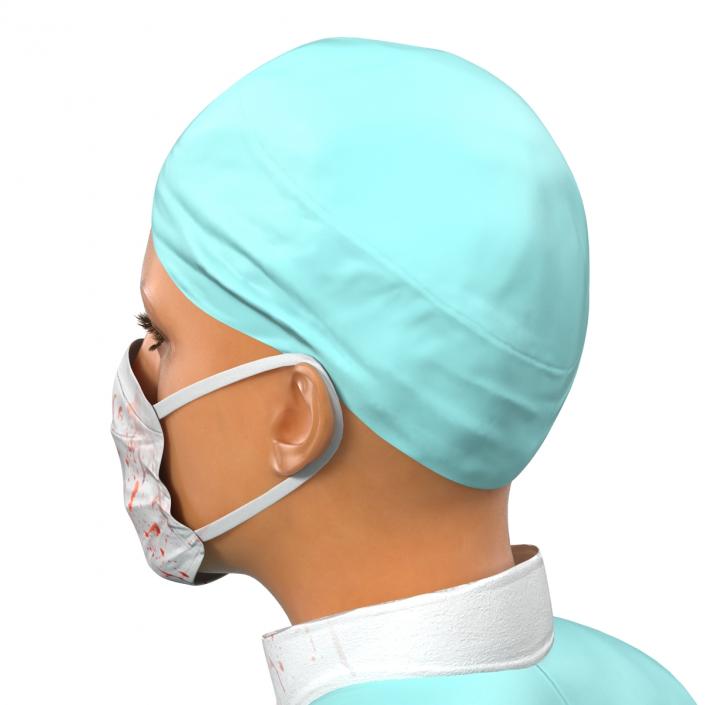 3D Female Surgeon Mediterranean with Blood Rigged