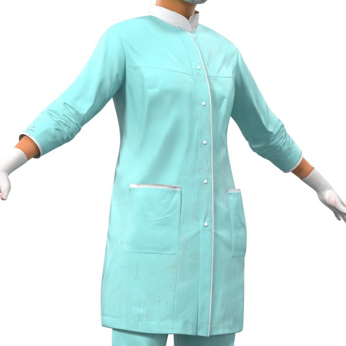 3D Female Surgeon Mediterranean with Blood Rigged