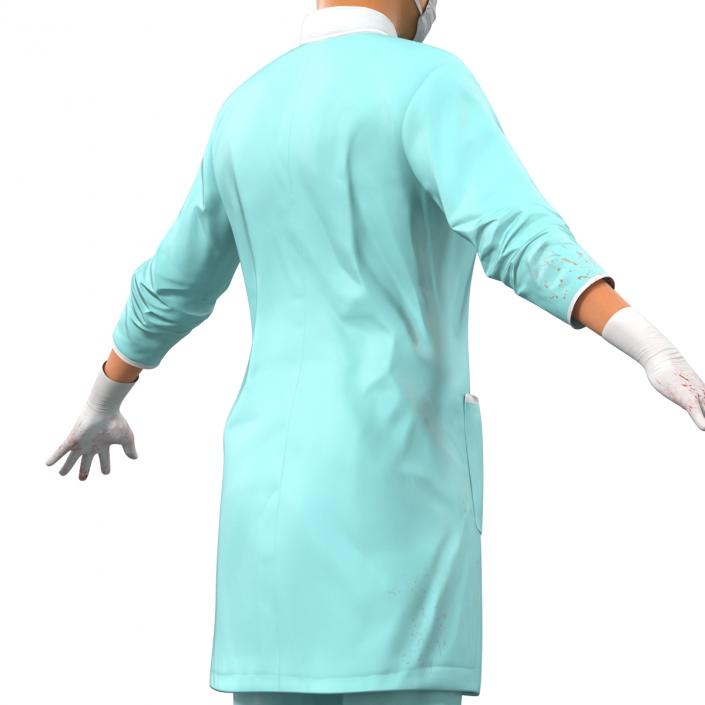 3D Female Surgeon Mediterranean with Blood Rigged