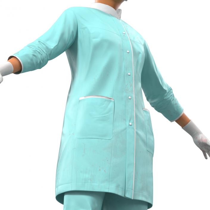 3D Female Surgeon Mediterranean with Blood Rigged