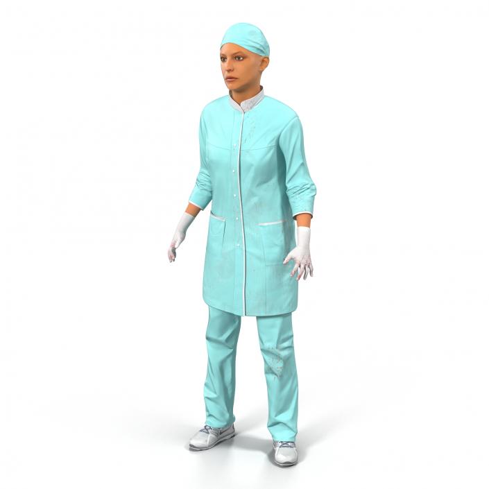 3D Female Surgeon Mediterranean with Blood Rigged 2 model