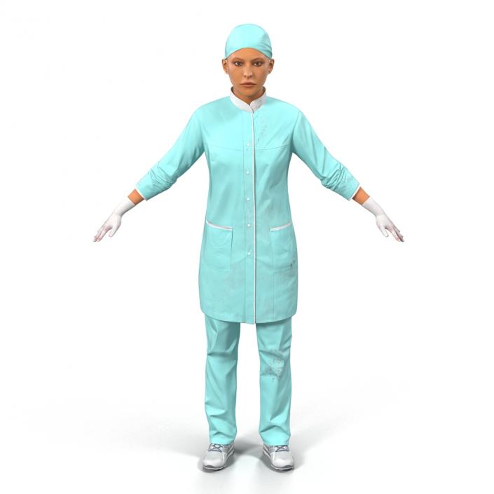 3D Female Surgeon Mediterranean with Blood Rigged 2 model