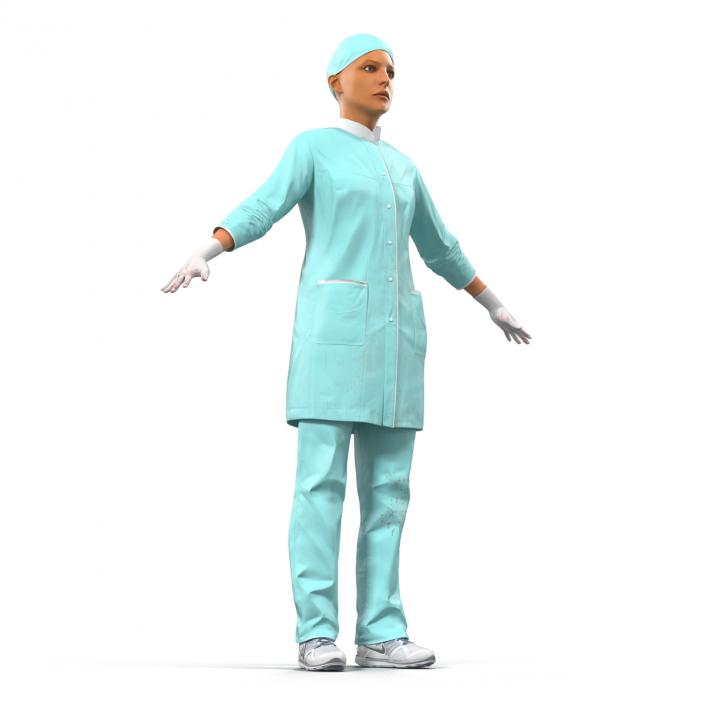 3D Female Surgeon Mediterranean with Blood Rigged 2 model