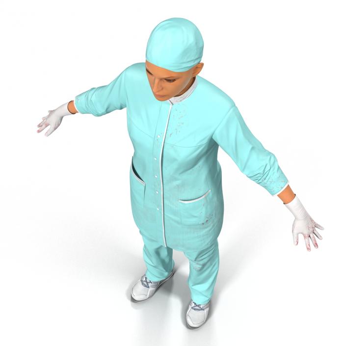 3D Female Surgeon Mediterranean with Blood 2