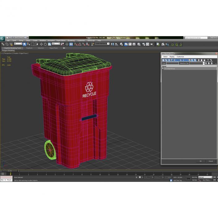 3D Rollout Recycling Container Red