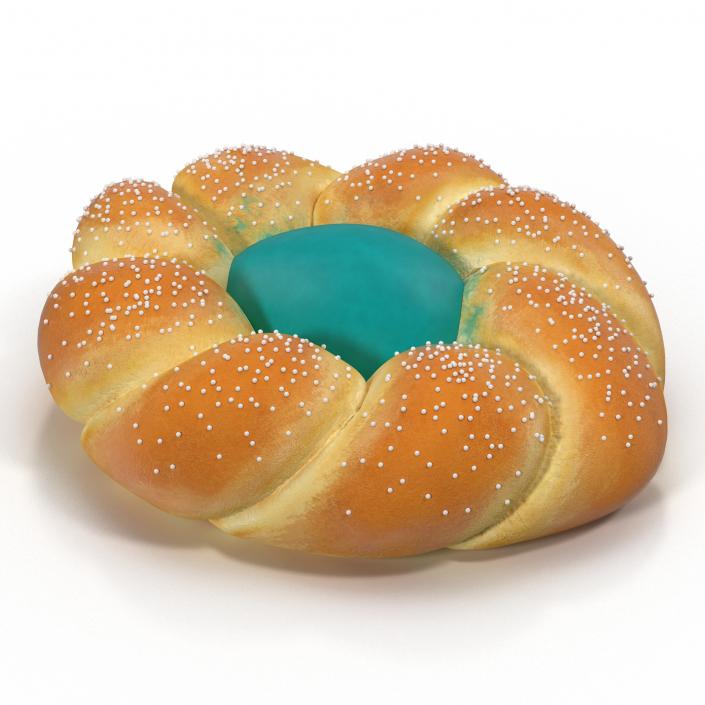 Easter Kozunak Bread with Blue Egg 3D model