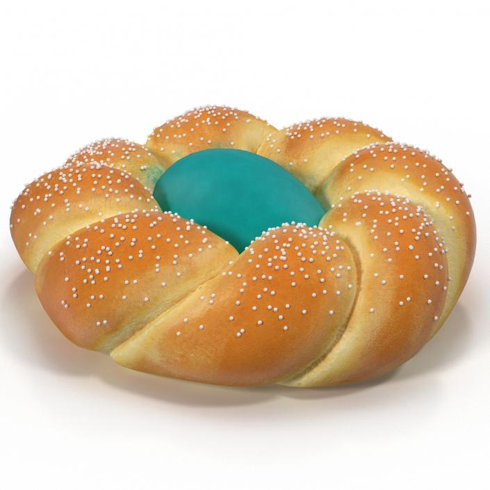 Easter Kozunak Bread with Blue Egg 3D model