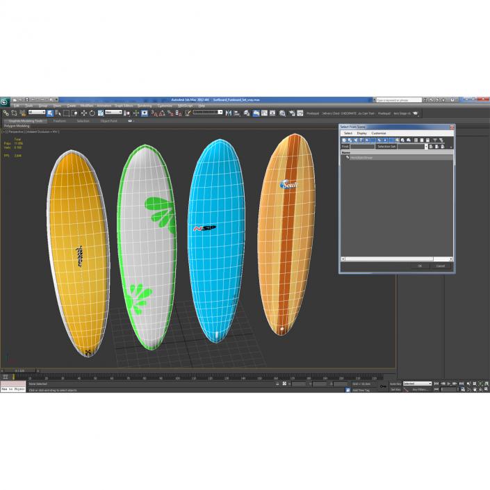 Surfboard Funboard Set 3D