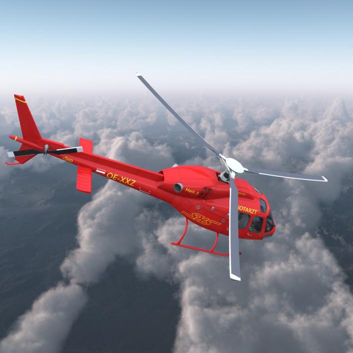 3D Helicopter Service Eurocopter AS-355 Rigged model