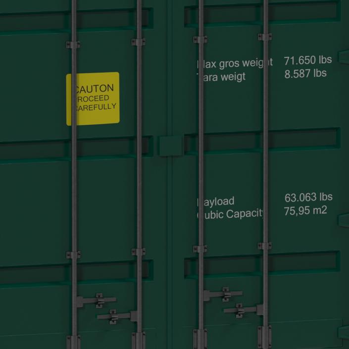 3D 40 ft High Cube Container Green