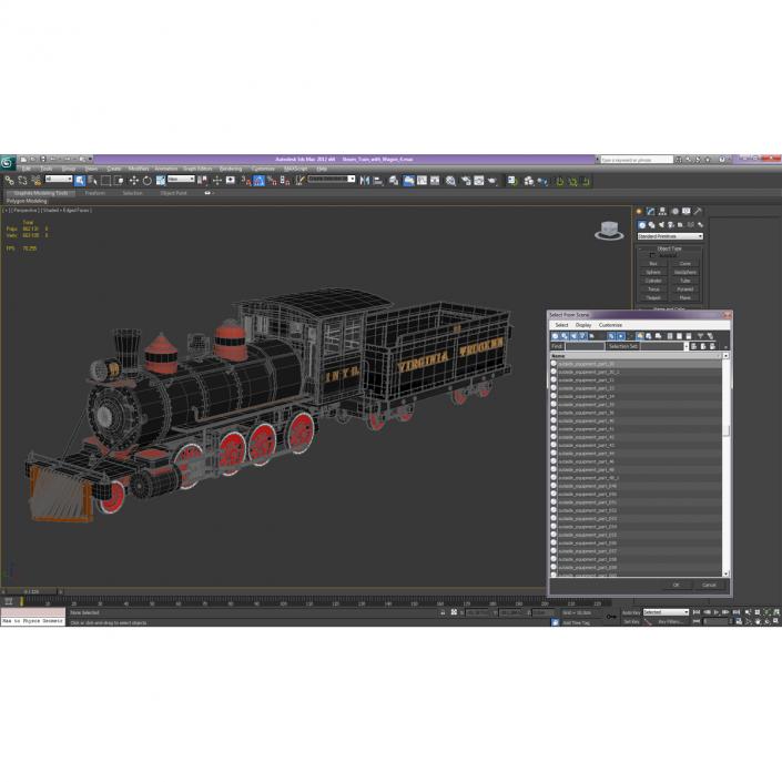 Steam Train with Wagon 4 3D model