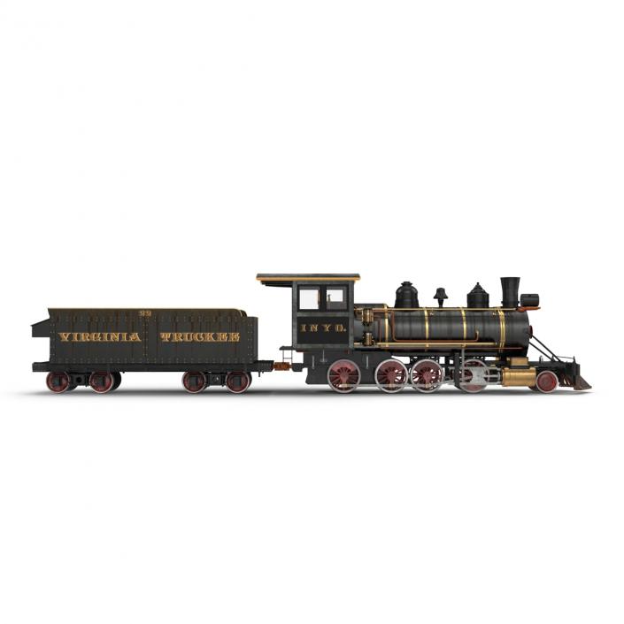 Steam Train with Wagon 4 3D model