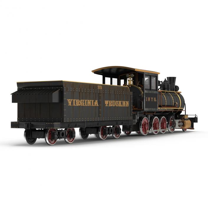 Steam Train with Wagon 4 3D model