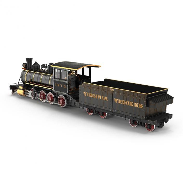 Steam Train with Wagon 4 3D model