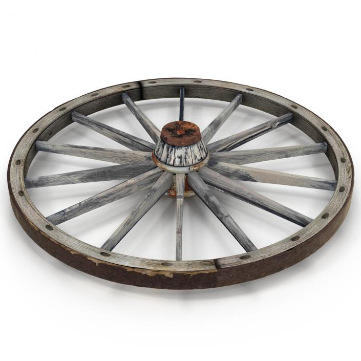 Old Wooden Wagon Wheel 3D