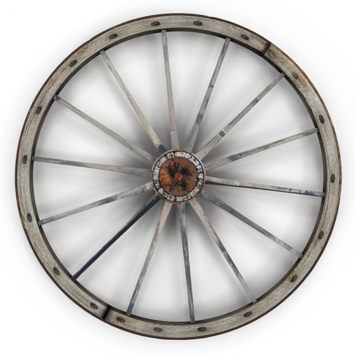 Old Wooden Wagon Wheel 3D