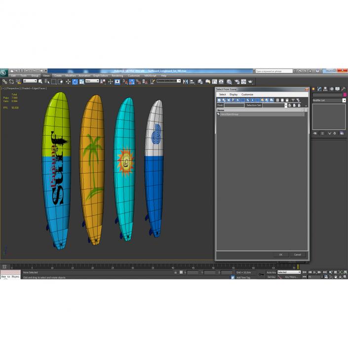 3D Surfboard Longboard 3D Models Set model