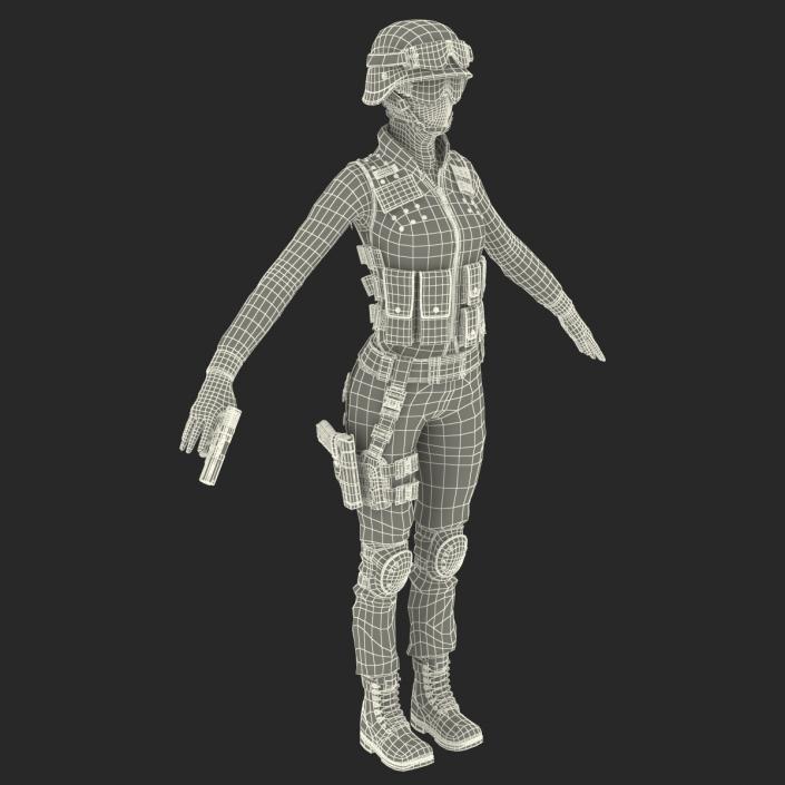 3D SWAT Woman Asian Rigged model