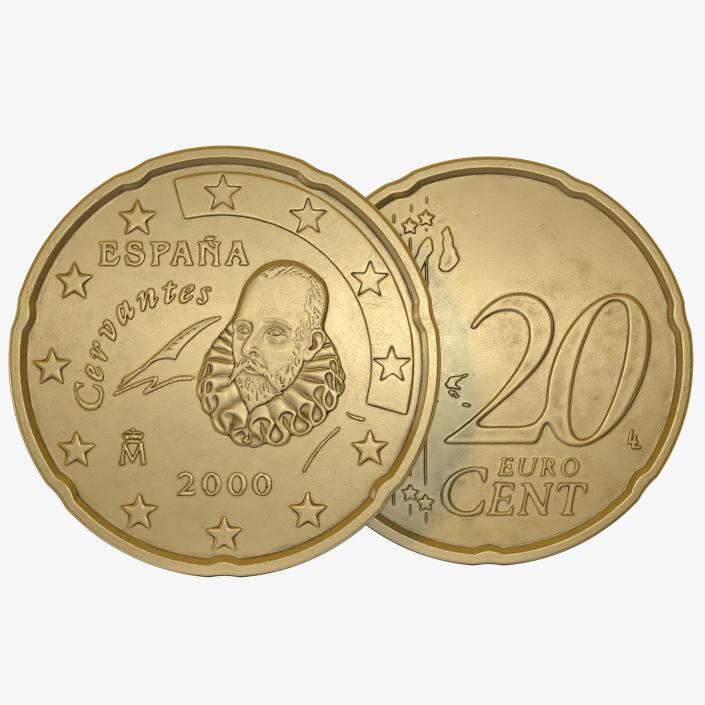 3D Spain Euro Coin 20 Cent model