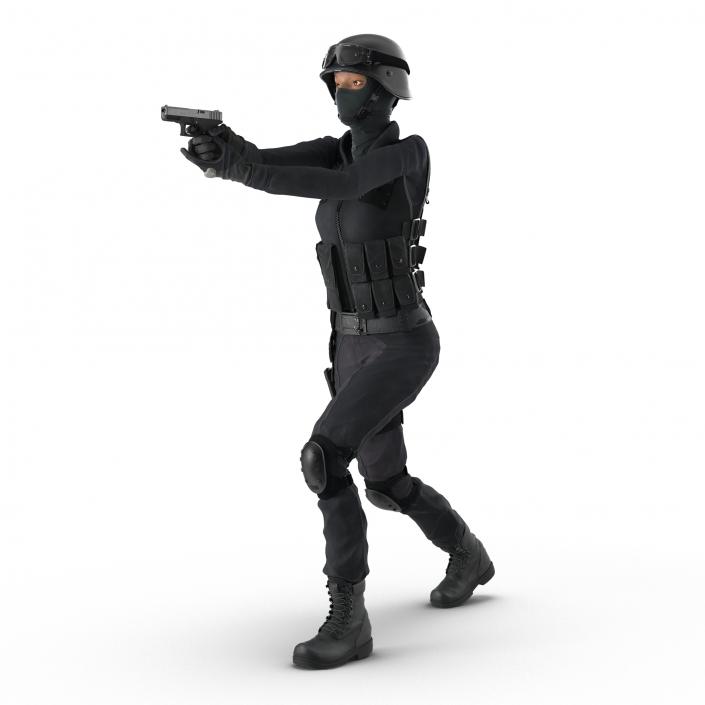 3D SWAT Woman Afro American Rigged