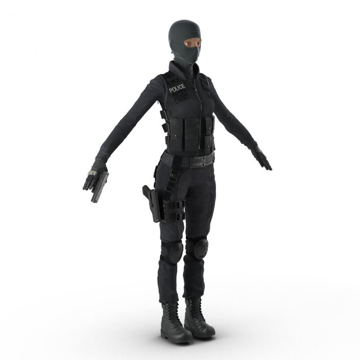 3D SWAT Woman Afro American Rigged