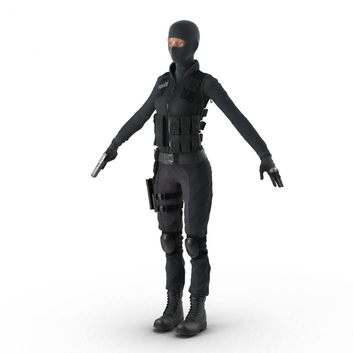 3D SWAT Woman Afro American Rigged