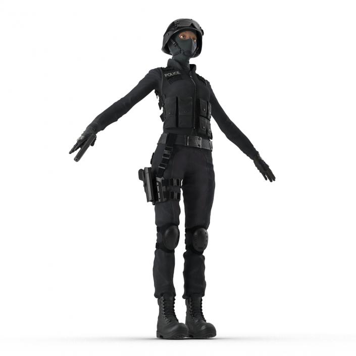 3D SWAT Woman Afro American Rigged