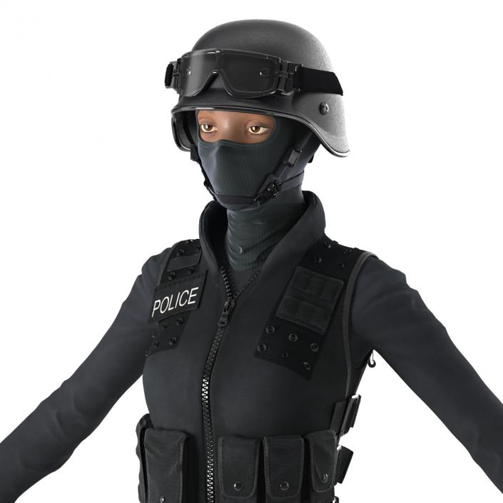 3D SWAT Woman Afro American Rigged