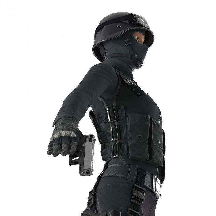 3D SWAT Woman Afro American Rigged