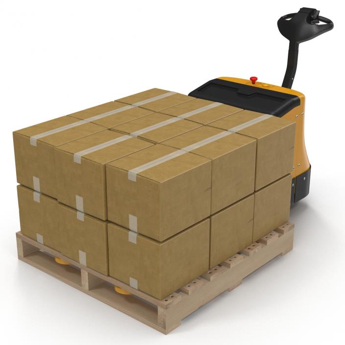 3D Powered Pallet Jack and Wooden Pallet 3D Models Set