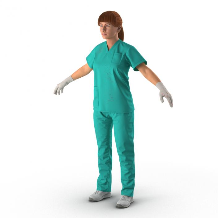 Female Caucasian Surgeon with Blood Rigged 2 3D model