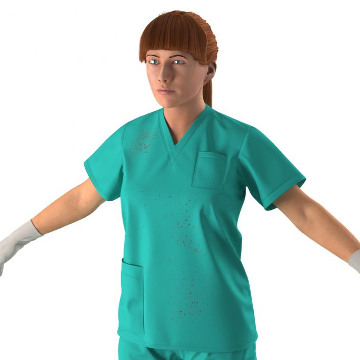 Female Caucasian Surgeon with Blood Rigged 3 3D model