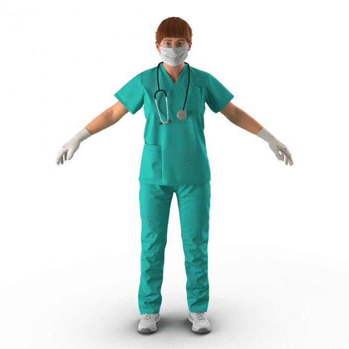 3D model Female Caucasian Surgeon with Blood