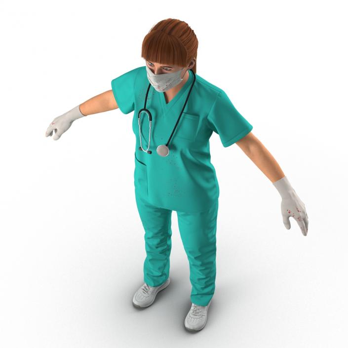 3D model Female Caucasian Surgeon with Blood