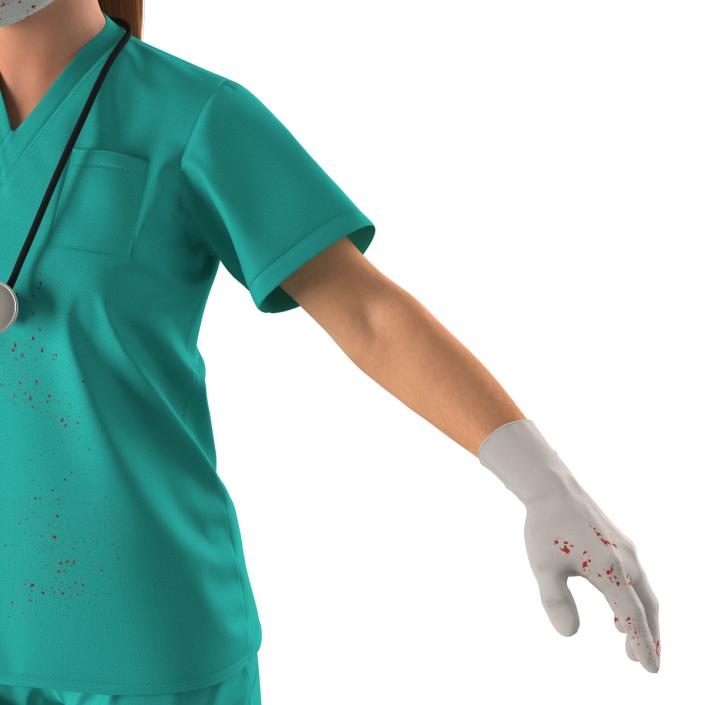 3D model Female Caucasian Surgeon with Blood