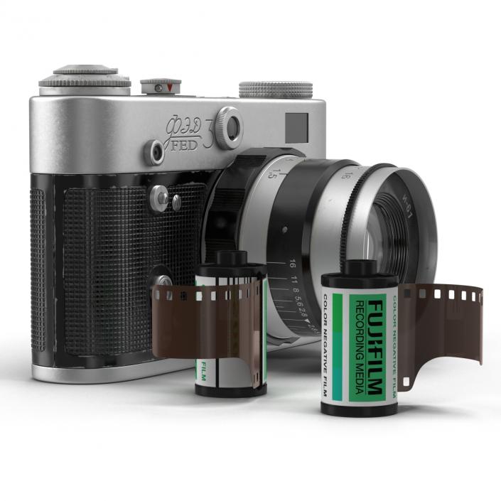 Vintage Film Camera Fed 3 3D Models Set 3D model