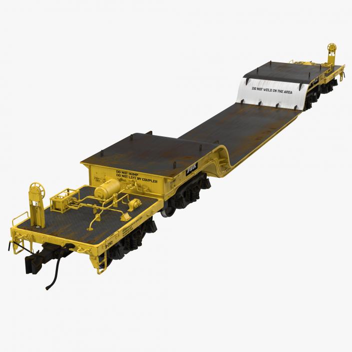 3D Heavy Duty Depressed Centre Flat Car Yellow model