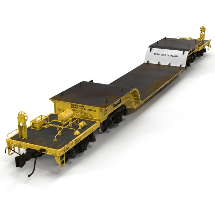 3D Heavy Duty Depressed Centre Flat Car Yellow model