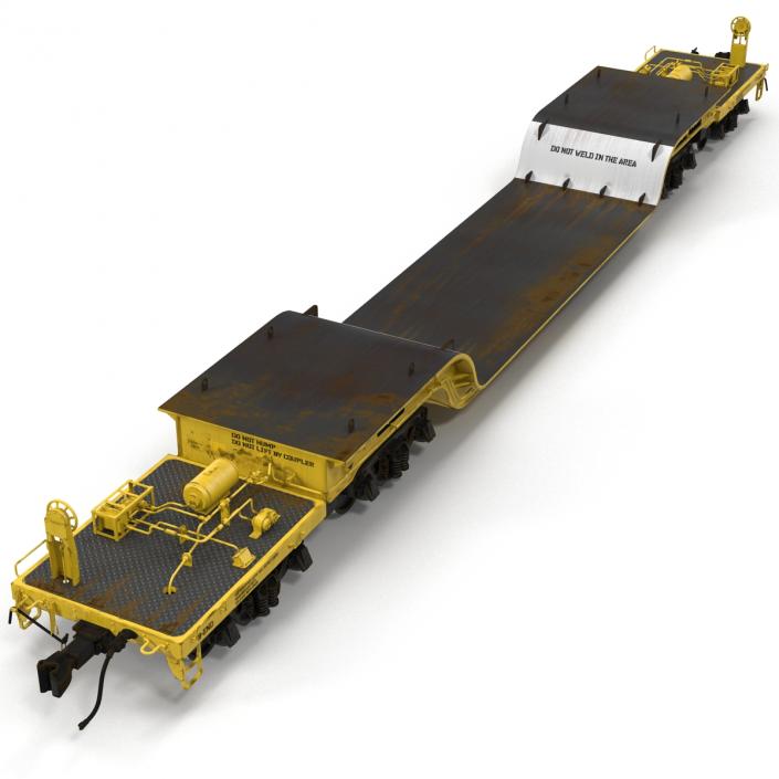 3D Heavy Duty Depressed Centre Flat Car Yellow model