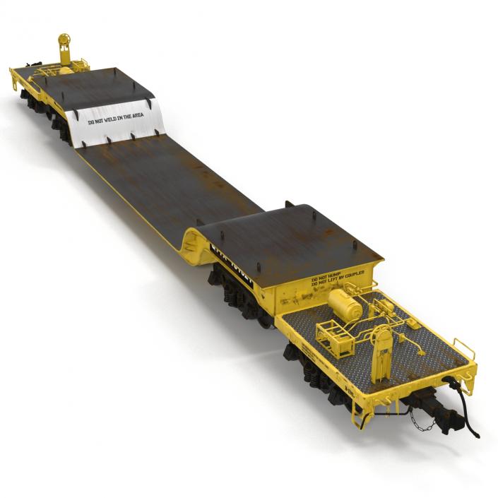 3D Heavy Duty Depressed Centre Flat Car Yellow model