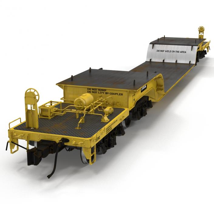 3D Heavy Duty Depressed Centre Flat Car Yellow model