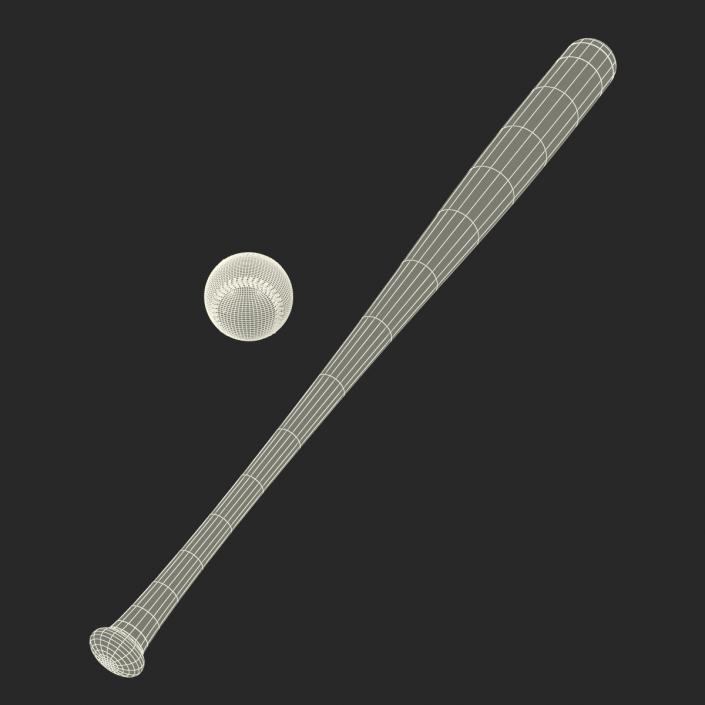 Baseball and Wooden Baseball Bat 2 3D model