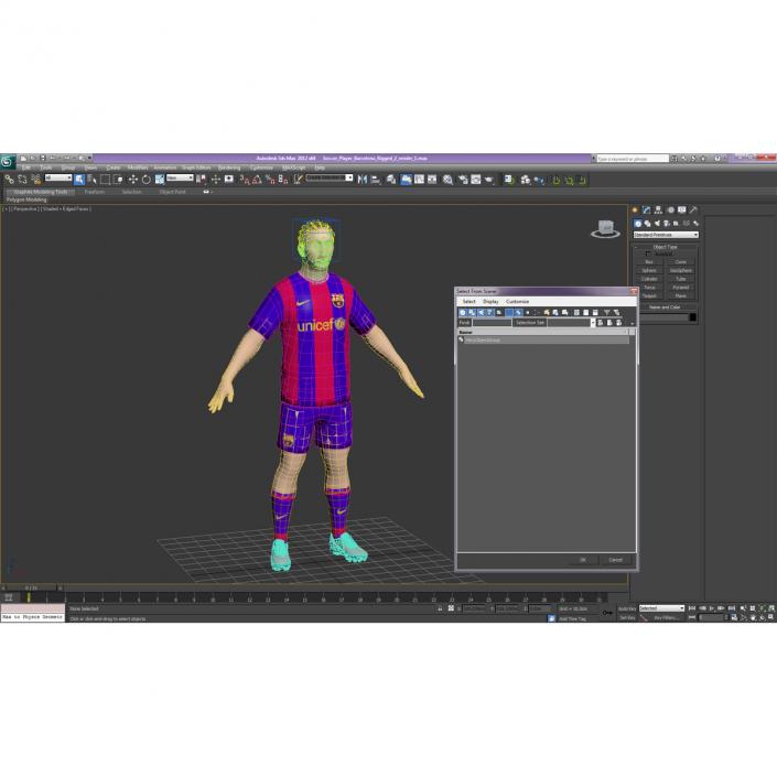 3D Soccer Player Barcelona with Hair model