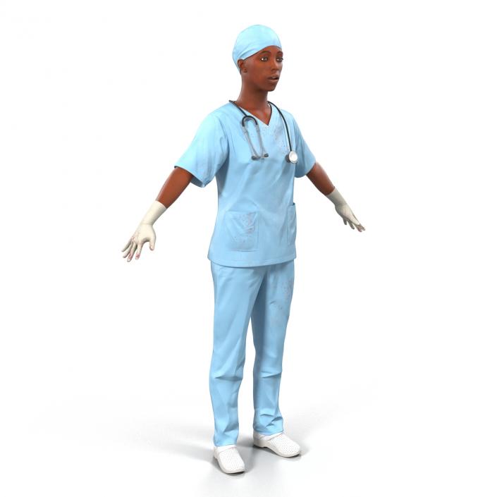 Female Surgeon African American Rigged with Blood 3D model