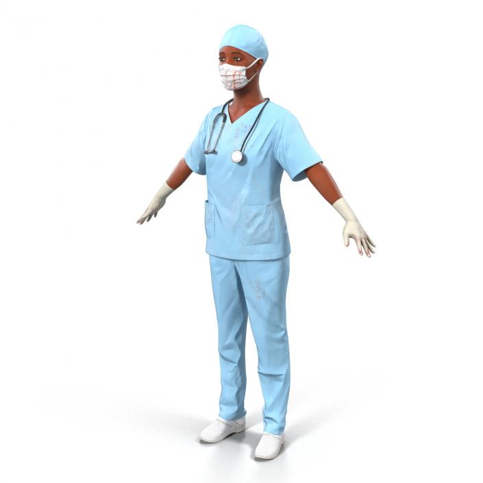 Female Surgeon African American Rigged with Blood 3D model