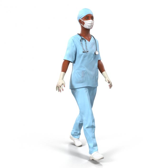 Female Surgeon African American Rigged with Blood 3D model