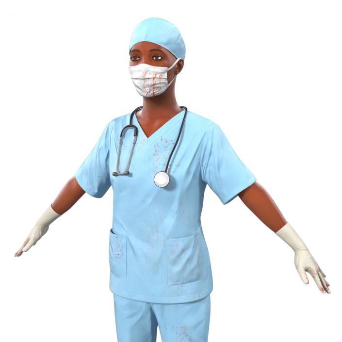 Female Surgeon African American Rigged with Blood 3D model