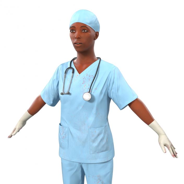 Female Surgeon African American Rigged with Blood 3D model